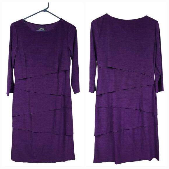TAHARI Purple Plum Tiered Sheath Dress Matte Jersey MOTB Wedding Party Formal - Picture 3 of 11